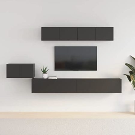 YUHI-HQYD 5-TLG. TV-Schrank-Set,Hängeschränke,Aufbewahrungsschränke,Multifunktions-Schrank,Multimedia-Schrank,TV-Möbel,TV-Wand,für Wohnzimmer,Küche,Eingangshalle,Schwarz Holzwerkstoff