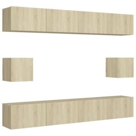 Annlera TV-Ständer 6-TLG. Hängende TV-Schrank-Set Modernen TV-Konsole Beistellschrank Wandmontage Fernsehschrank Medienschrank Trendigen und Dennoch Praktischen Design Sonoma-Eiche