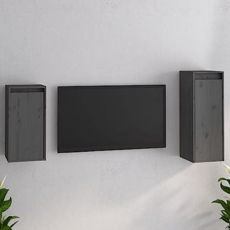 XGWKCNV Entertainment Center & TV StandsTV Schränke 2 Stück Grau Massivholz Kiefer