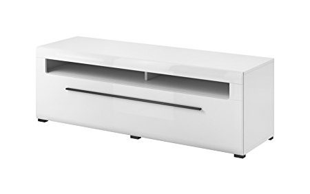 Tv Schrank Tulsa 40, Lowboard, Unterschrank, Fernsechentisch, Fernsehenschrank mit 2 Schubladen (Weiß/Weiß Hochglanz)