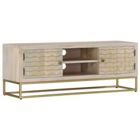HETFTJN TV-Schrank, Tv Table Tv Eckschrank Tv Highboard Tv Lowboard Geeignet für Wohnzimmer Fernseher Kleine Räume Den Flur 110x30x40 cm Gebleichtes Massivholz Mango