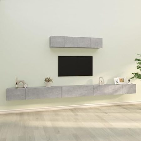 Youuihom TV-Wandschränke, TV-Schränke für Wohnräume, 6-TLG. TV-Schrank-Set Betongrau Holzwerkstoff Geeignet für Wohnzimmer, Unterhaltungsraum, Schlafzimmer, Hotel