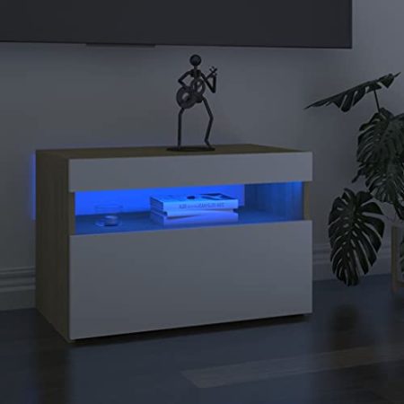 VACARX TV-Schränke mit LED-Lichtern, 2 Stück, Weiß und Eiche Sonoma, 60 x 35 x 40 cm, Artikelfarbe: Weiß und Sonoma-Eiche