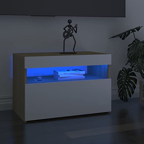 VACARX TV-Schränke mit LED-Lichtern, 2 Stück, Weiß und Eiche Sonoma, 60 x 35 x 40 cm, Artikelfarbe: Weiß und Sonoma-Eiche