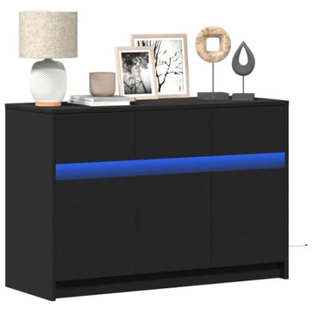 AJJHUUKI Entertainment Centers & TV Stands-TV Schrank mit LED Schwarz 91x34x61cm Holzwerkstoff
