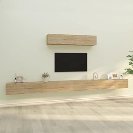 HETFTJN 6-TLG TV-Schrank-Set, Fernsehschrank Holz Tv Regal Tv Board Wohnzimmertisch Geeignet für Schlafzimmer Kleine Räume Wohnzimmer Den Flur Sonoma-Eiche Holzwerkstoff