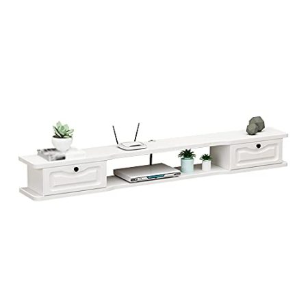 TV Board HäNgend, Flip-Scharnier-Design Set-Top-Box-Wand-Tv-Schrank Mit Kabelloch, Verwendet Im Medienraum Unterhaltungsraum/White / 140cm