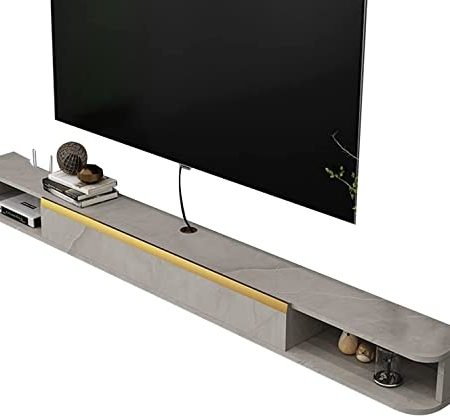 IisrAr Schwimmender TV-Ständer, Komponentenregal, Video-Aufbewahrungseinheit, wandmontierte Medienkonsole, schwimmender TV-Schrank mit Tür, reservierte Löcher/120 cm/a