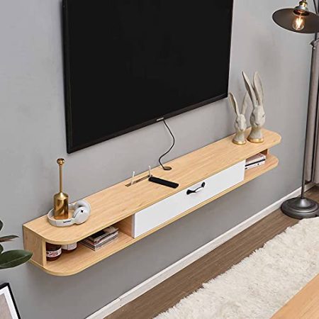 Wandbehang TV-Schrank, Mattes Massivholz-Multimedia-Lagerregal, an Der Wand Befestigter Fernsehschrank FüR Wohnzimmer-Unterhaltungszimmer/C / 140CM