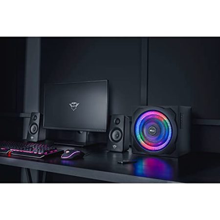 Trust Gaming GXT 629 Tytan 2.1 PC Lautsprecher mit Subwoofer, 120 W, 3,5 mm AUX Klinke, PC Boxen mit RGB LED Beleuchtung, Gaming Lautsprecher für PC, Laptop, Computer, Tablet, Smartphone - Schwarz