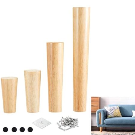 JIAJUTUI001 4 Stück möbelfüße Holz, Möbelfüsse Sofa-Beine Schrankbeine,DIY Ersatz für Schrankbeine, Couch, Stuhl Möbelfüße,TV-Schränke (70cm/27.6in,Holzfarbe)