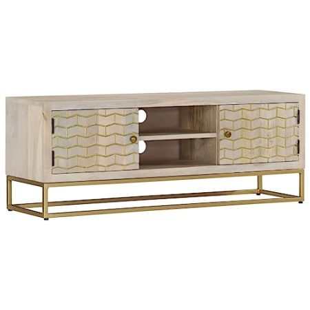 YUHI-HQYD TV-Schrank,Aufbewahrungsschränke,Konsolenschränke,Vitrinenschränke,TV-Möbel,Zentrales Kabinett,Dekorative Schränke,für Wohnzimmer,Arbeitszimmer,110x30x40 cm Gebleichtes Massivholz Mango