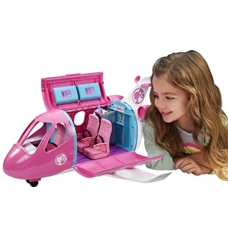 Barbie Flugzeug Dream Plane (ohne Barbie Puppe), mit beweglichen Räder und 15x Barbie Zubehör, in rosa, Spielzeug ab 3 Jahre, GDG76