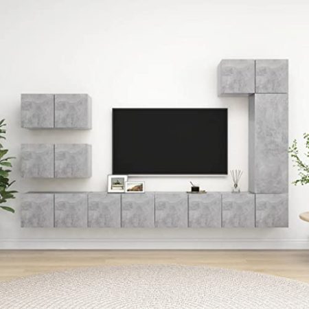 AJSEOYBS Tv Board,Tv Schrank HäNgend 8-TLG. Tv-Schrank-Set Betongrau Holzwerkstoffgeeignet Geeignet für Wohnzimmer, Schlafzimmer, Büro, Empfangsraum, Arbeitszimmer