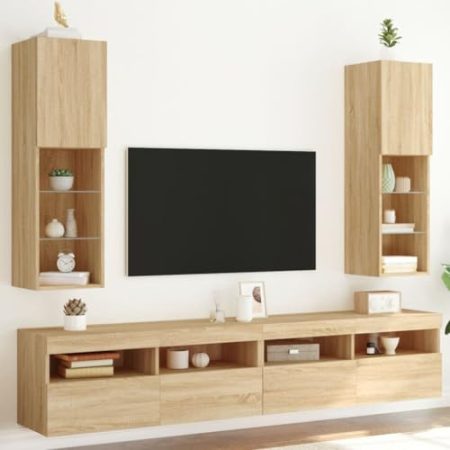 AJJHUUKI Möbelartikel TV-Schränke mit LED Leuchten 2 Stück Sonoma Eiche 30,5x30x102cm
