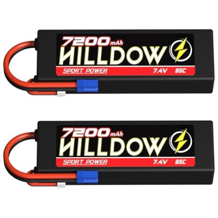 2S Lipo Akku 7,4 V 85C 7200mAh RC Batterie mit Hartgehäuse und EC5 Stecker für RC Autos LKWs RC-Fahrzeuge Truggys Buggys Panzern Flugzeuge Hubschrauber und Rennmodelle (2Pack)
