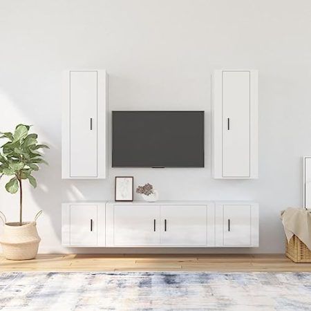 WDGJJFECNMUEHI Schlafzimmer TV-Schrank Lautsprecherschrank5-tlg. TV-Schrank-Set Hochglanz-Weiß HolzwerkstoffGeeignet für Wohnzimmer, Schlafzimmer, Balkon