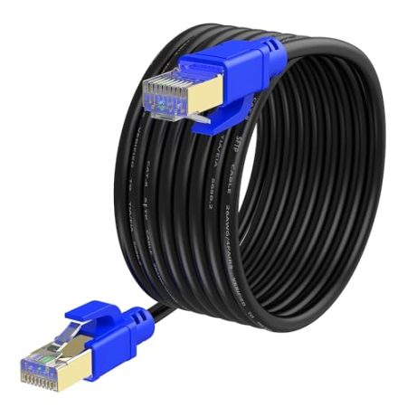 VOSGA Outdoor CAT 8 Ethernet Kabel 25M/80 FT,40Gbps-SFTP-2000MHZ-CAT8 Netzwerk RJ45 Lan geschirmte Internet Kabel 25 M Runde Schwarz