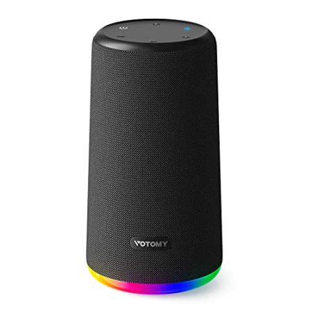 Votomy Bluetooth Lautsprecher, Bluetooth Box mit Deep Bass, Musikbox Bluetooth mit RGB-Licht, 24 Stunden Spielzeit, 360° Rundum-Sound, IPX7 Wasserdicht, Lautsprecher Boxen Bluetooth Box (Schwarz)
