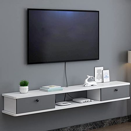TV Board HäNgend HäNgeschrank, Leitungsloch-Design Schwebender Tv-Schrank Aus Holz Mit Schublade, Geeignet Zum Aufbewahren Von Routern, Set-Top-Boxen, Dvd-Playern/D / 120cm