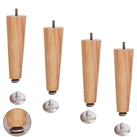 4 Massivholz Möbelfuß Möbelbeine,Eiche Tischbeine Couchtischbeine,Konisch Sofafüße Kabinettfuß,für Esstisch/Nachttisch/TV-Schrank/Kommode/Bett/Hocker,Höhenverstellbar,Schraube M8(wood35cm/13.8in)