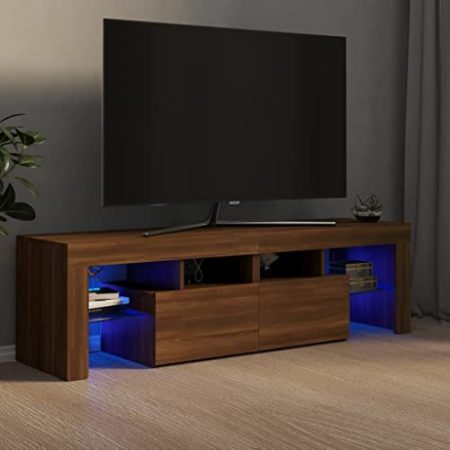 XGWKCNV Entertainment Centers & TV StandsTV Schrank mit LED-Leuchten Braun Eiche 140x36,5x40cm