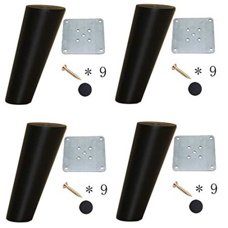 Holzmöbel Beine Schwarz,Gummi Holz Oblique Tapered White Möbel Ersatzfüße(4er-Set),für TV-Schränke/Küchenschränke/Couchtische/Mit Zubehör