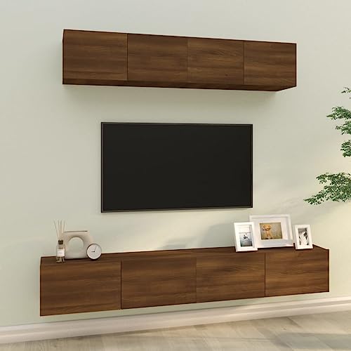 CINDERFUL 4-TLG. TV-Schrank-Set Braun Eichen-Optik Holzwerkstoff,Geräumiges TVWohnzimmerschrankSet mit Wandmontage in dezentem Braun EichenOptik TV-Möbel, TV-Bänke