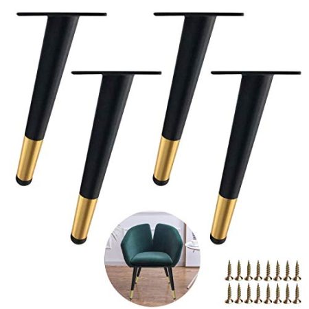 FHKBB Konische Metallmöbelbeine, Sofastützfüße, Eisen-Couchtisch TV-Ständer Schrankbettbeine, Ersatzfuß, DIY-Hardware-Zubehör, Tragfähigkeit 1200 kg, mit Schrauben, 4 Stück (Schwarz + Go