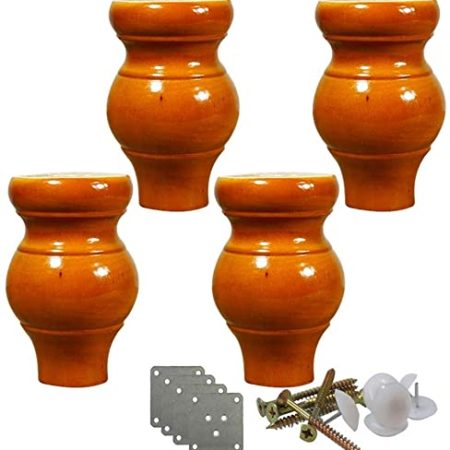 GLJTUO 4 Stück Sofafüße Aus Massivholz, Runde Möbelbeine, Bettbeine, Küchenmöbelfüße, Holzersatzbeine Für Couch, Ottomane, Tv-Ständer, Kommode, Couchtisch, Mit Zubehör,10cm/3.9in