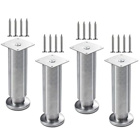 YHBZ 4Pcs Metall Möbelfüße,Edelstahl Möbelbeine,Silber Tischbein,Verstellbare Stützfüße,Sofa Füße Kabinettfüße Dickes Material Möbel Zubehör,Mit x16 Schrauben,28cm/11in