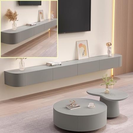 XDXINY TV-Medienkonsole, schwimmender TV-Schrank, groß, wandmontiert, TV-Schrank, mehrere Aufbewahrungsfächer, TV-Schrank, geeignet für Wohnzimmer, Schlafzimmer usw. (Grau, 160 x 20 x 24 cm)