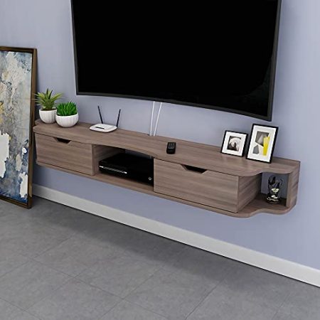 Wandbehang TV-Schrank, Multifunktions TV Schrank Hängeboard mit Schubladen und Offenem Stauraum, FüR Wohnzimmer Unterhaltungsraum BüRo/D / 140CM