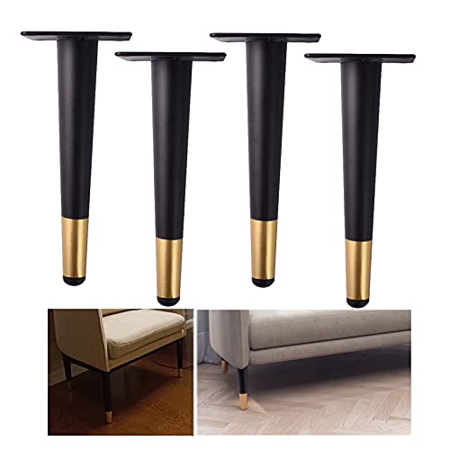 4 Stück Eisen-Möbelbeine, Metall-Tischbeine, Möbelstützbeine, Moderne gerade Kegel-Ersatzbeine, Tragfähigkeit 300 kg, für Sofa, Couchtisch, TV-Schrank, Bett (Schwarzgold 20 cm)