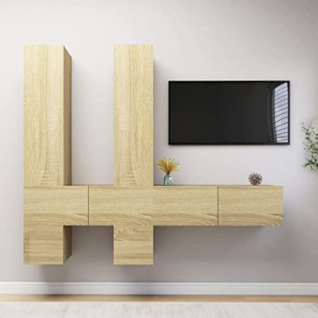YUHI-HQYD 6-TLG. TV-Schrank-Set,Hängeschränke,TV-Wand,Medien Schränke,Aufbewahrungsschränke,TV-Möbel,Wanddekoration,Korridor Kabinett,für Wohnzimmer,Arbeitszimmer, Sonoma-Eiche Holzwerkstoff