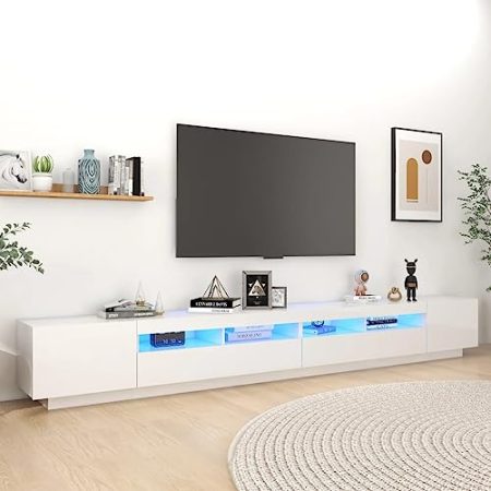 AJSEOYBS Tv Table,Tv-Schrank,Tv Lowboardtv-Schrank Mit Led-Leuchten Hochglanz-Weiß 300x35x40 Cmgeeignet Geeignet für Wohnzimmer, Schlafzimmer, Büro, Empfangsraum, Arbeitszimmer