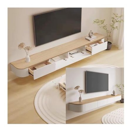 Aipunlus Hängender TV Schrank, Schwebende TV Schrank, TV-Medienkonsole, TV Lowboard Hängend, Lowboard Hängend, Große TV-Bank Mit Stauraum Unter Dem Fernseher (Holzfarbe, 160cm)