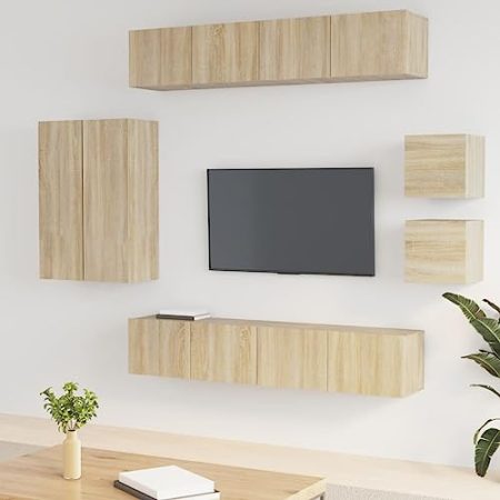 Youuihom TV-Unterhaltungszentrum Lowboard Wandschrank TV-Schrank 8-TLG. TV-Schrank-Set Sonoma-Eiche Holzwerkstoff Geeignet für Unterhaltungsraum, Wohnzimmer, Büro, Medienraum