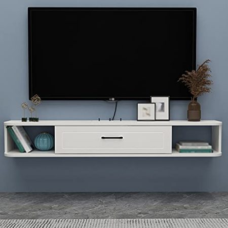 TV Board HäNgend, Wandmontierter Tv-Schrank Mit Einer Schublade, Clamshell-Design Mit DrahtlöChern, Geeignet FüR Projektor-Kabelbox-Spielkonsole/A / 140cm
