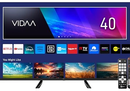 TELE System Smart TV 40 Zoll Full HD TS40FLFHDSMV15, Rahmenloser LED-Fernseher, Powered by VIDAA, Zertifiziertes CAM tivùsat HD, HDR10 HLG, HbbTV, Duale Fernbedienung.