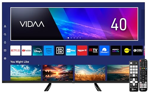 TELE System Smart TV 40 Zoll Full HD TS40FLFHDSMV15, Rahmenloser LED-Fernseher, Powered by VIDAA, Zertifiziertes CAM tivùsat HD, HDR10 HLG, HbbTV, Duale Fernbedienung.