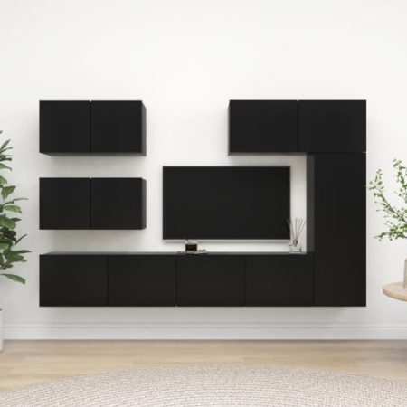 Toshilian 6-TLG. TV-Schrank-Set Schwarz Holzwerkstoff