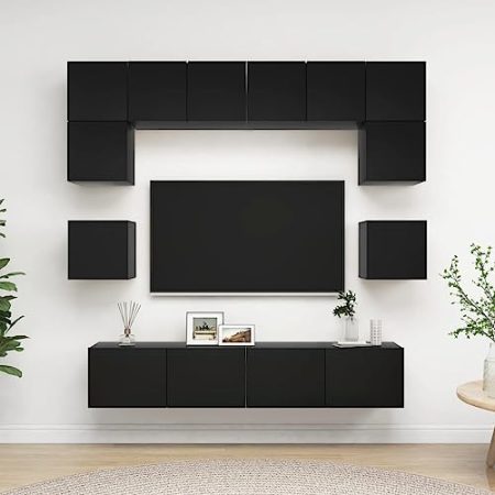 Toshilian 8-TLG. TV-Schrank-Set Schwarz Holzwerkstoff