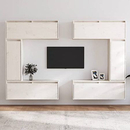BaraSh TV-Schränke 6 STK. Weiß Massivholz Kiefer Wohnwand Wohnzimmer WohnwäNde TV Board HäNgend TV Sideboard