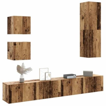 Generisch 5-TLG. TV-Schrank-Set Wandmontage Altholz-Optik Holzwerkstoff,jiangboyue-3328999