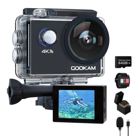 GOOKAM Action Cam 4K30FPS 20MP mit 64GB microSDXC Speicherkarte 40m Unterwasser Kamera 2.4G Fernbedienung 170° Weitwinkel 2.0-inch LCD Bildschirm mit 2 * 1050mAh Akkus helmkamera Zubehör Kits
