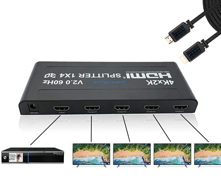 GigaBlue Ultra 4K *HDMI 2.0* Splitter 4K 60Hz für TV, Reciever, Konsole u.v.m. (Splitter 1 IN 4 OUT + Kabel)