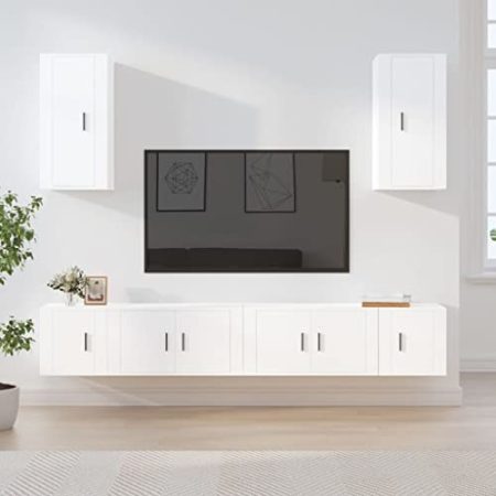 YUHI-HQYD 6-tlg. TV-Schrank-Set,TV-Wand,Hängeschränke,Wohnzimmer Kabinett,Aufbewahrungsschränke,Besteck Schränke,Multifunktions-Schrank,für Arbeitszimmer,Korridor,Büro,Weiß Holzwerkstoff