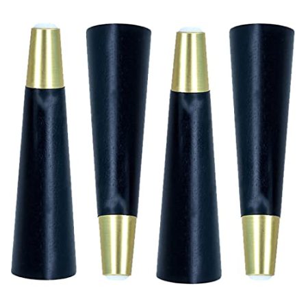 4 Stück Holz Tischbeine,Konisch Ersatz Möbelfüße,Sofabeine aus Eukalyptus,Tischbeine aus Massivholz, für Bett,Schrank,Badezimmerschrank,Nachttisch,Mit Zubehör,Schwarz (25cm/9.8in,straight)