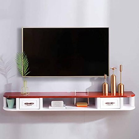 Wandmontierter TV-Schrank, TV Schrank Hängeboard aus Massivholz für Wohnzimmer Schlafzimmer Unterhaltungsraum Büro, mit Kabelmanagement und Wifi-Loch/B / 120cm